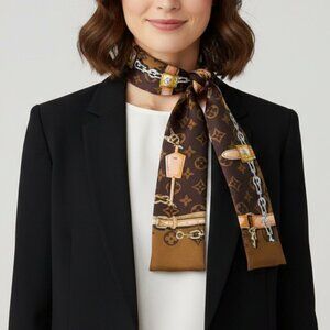 Long Brown Satin Neck Scarf for Women - Lightweight Slim Wrap with Trendy desing